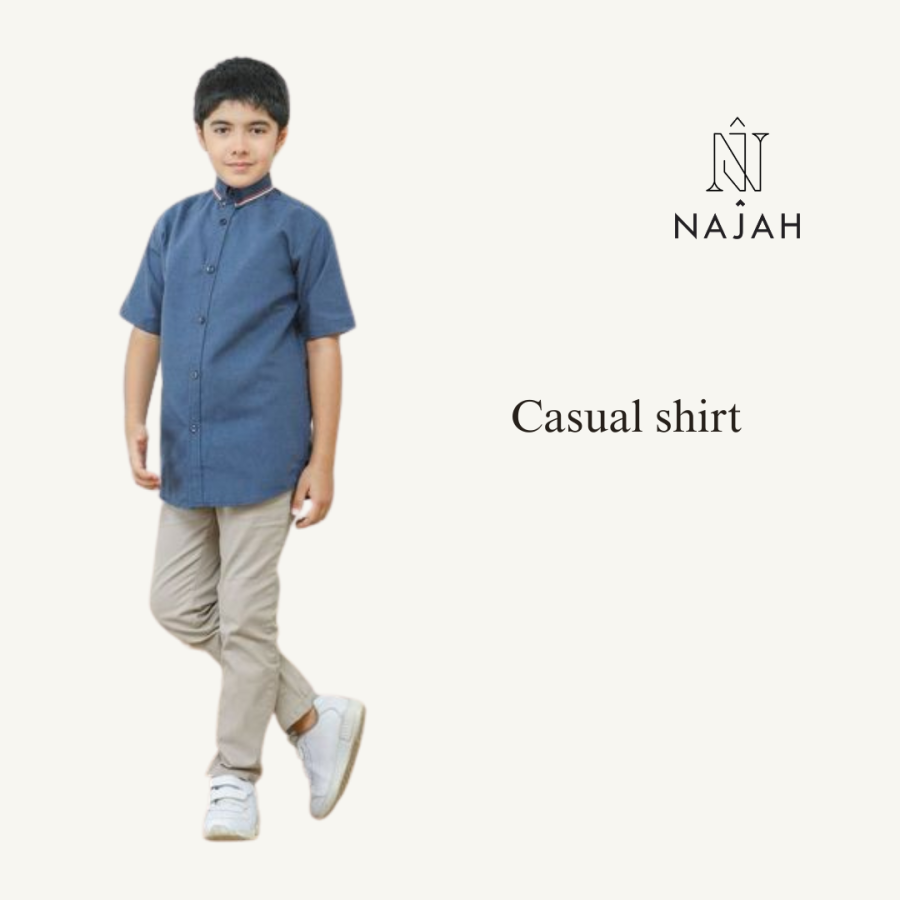Najah Casual Kids Shirt - Navy Blue - Image 2