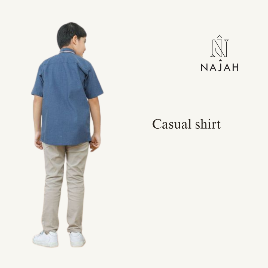 Najah Casual Kids Shirt - Navy Blue - Image 3