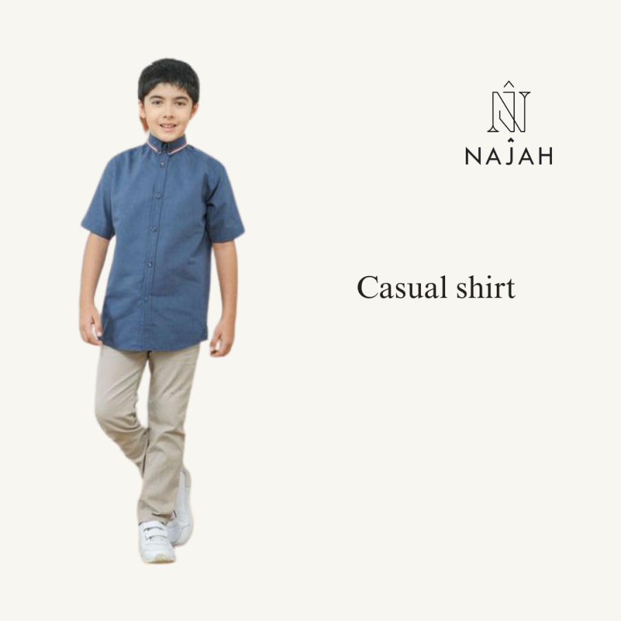 Najah Casual Kids Shirt - Navy Blue - Image 5